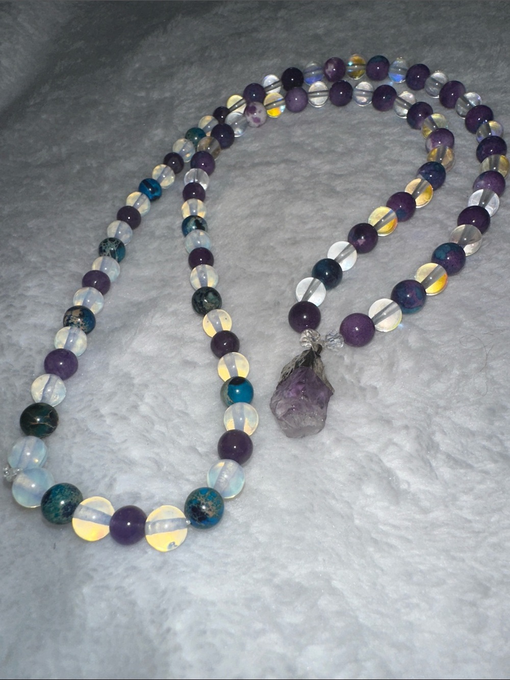 Mermaid Candy Necklace (Rainflower Jade, Amethyst, Mermaid Beads, Opalite)